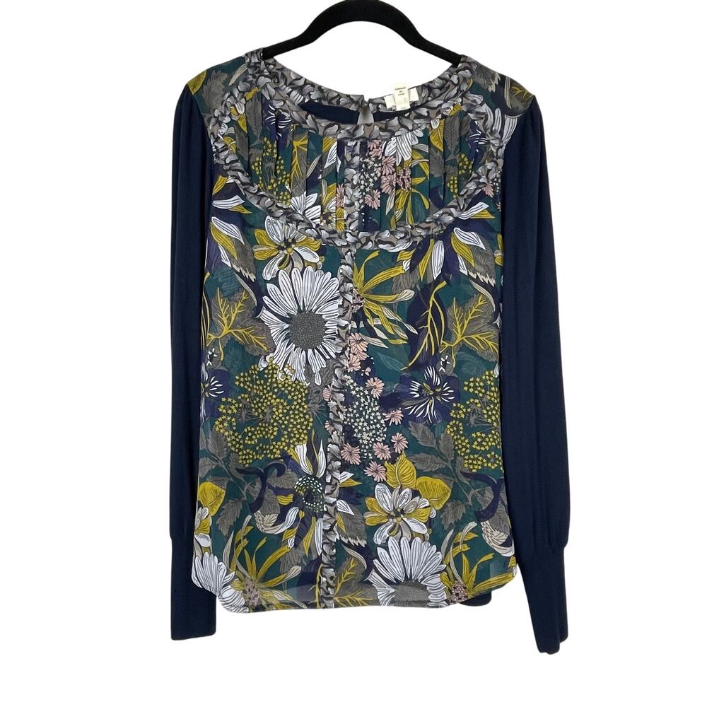 Tiny Brand Mixed Media Floral Blouse Top Blue Sleeves Back Size‎ S Boho Style